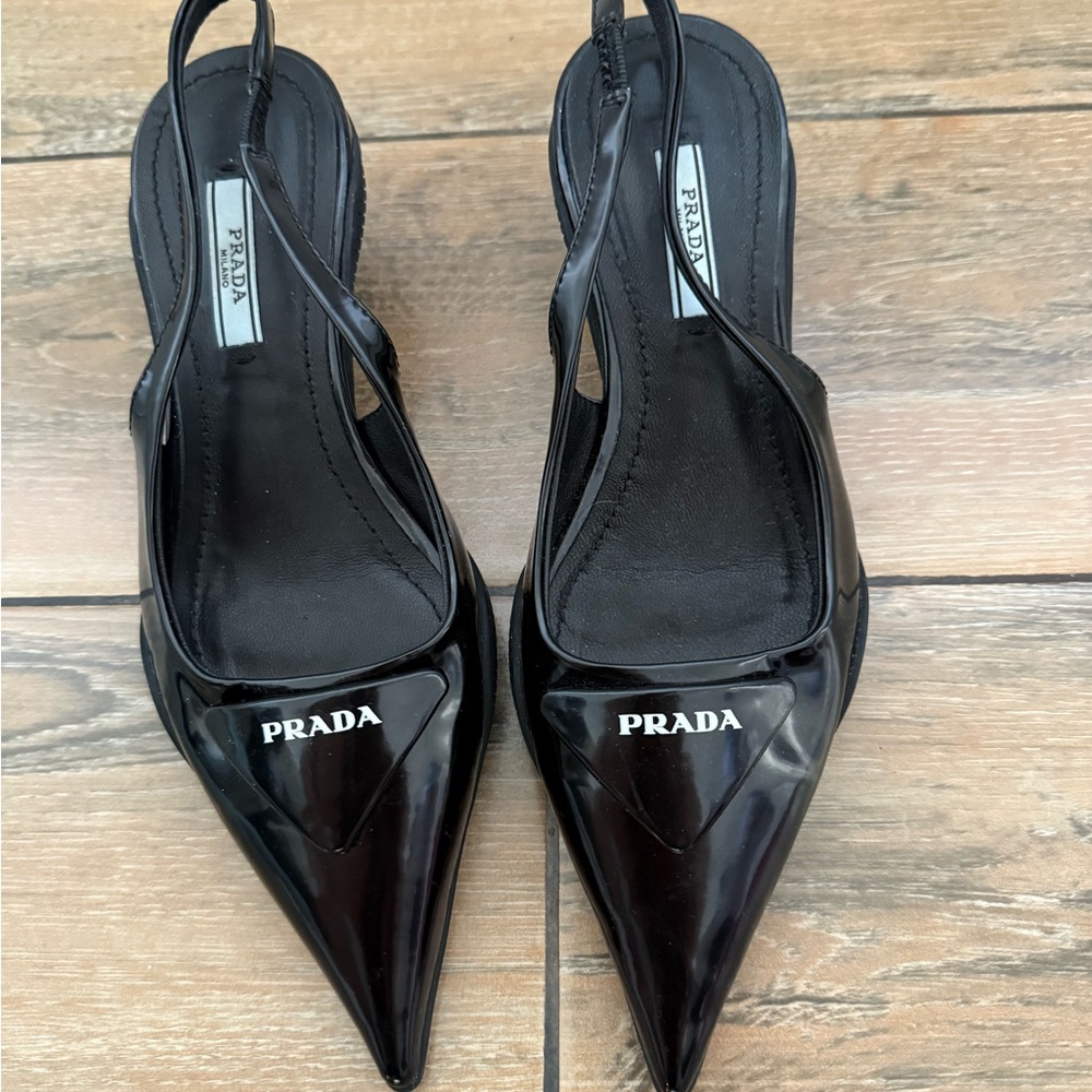 Prada Black Patent Leather Slingback Heels
